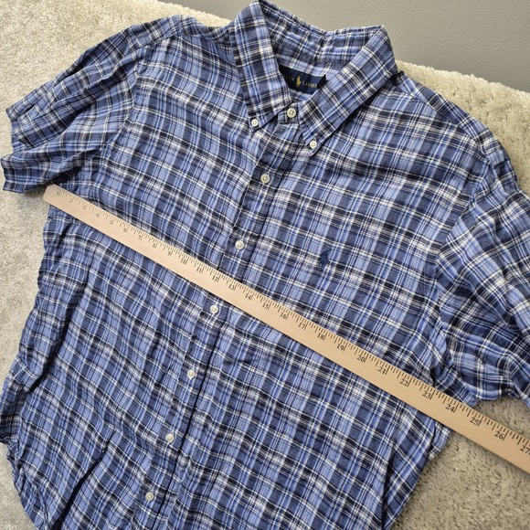 Polo Ralph Lauren Linen Shirt Men XL Button Down Blue Plaid Coastal Beach Camp - Picture 6 of 8